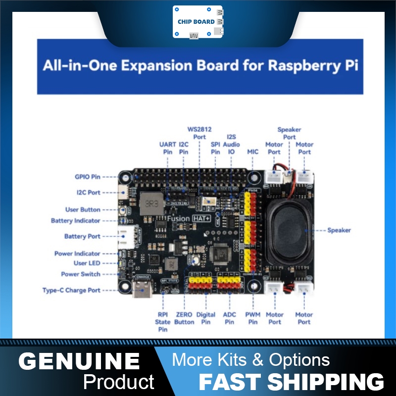 Pi Zero - ซันฟาวเดอร์ ฟิวชั่น แฮท+: บอร์ดเสริมสำหรับราสเบอร์รี่พาย พร้อมมอเตอร์ เซอร์โว