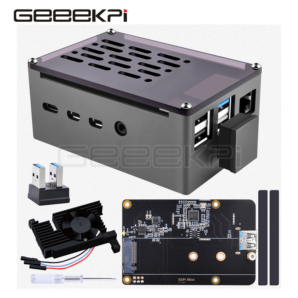 Pi Cooler - GeeekPi อลูมิเนียมอิฐสีดำเปลือก M.2 SATA SSD ปรับความเร็ว3510พัดลมทำความเย็นสำหรับ